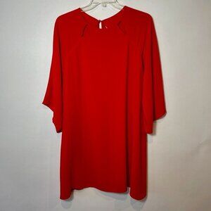 H By Halston Cutout Shift Dress Womens Size 14 Red Bell Sleeve Chiffon‎ Zip